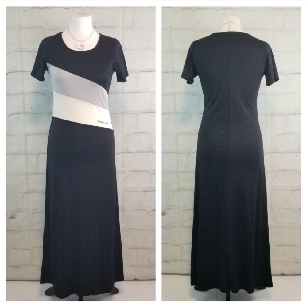 M Black Short Sleeve Stretchy Maxi Dress